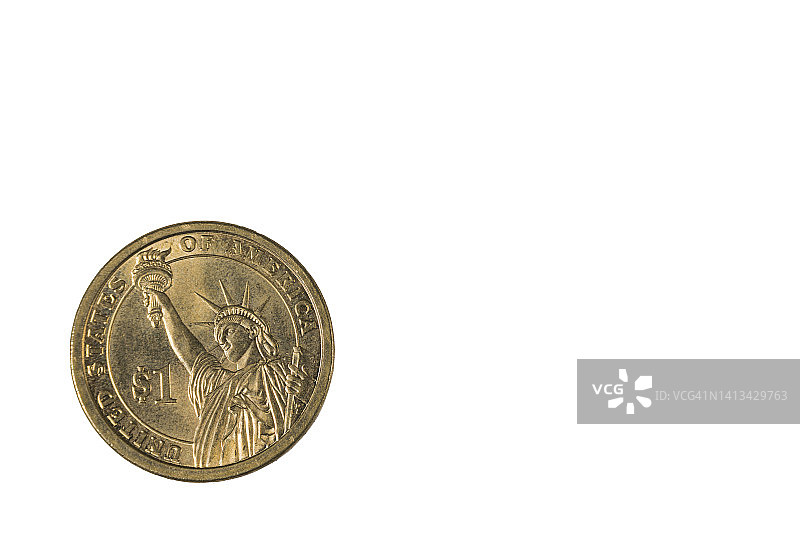 近一美元形状的硬币具有自由女神像的正面。图片素材