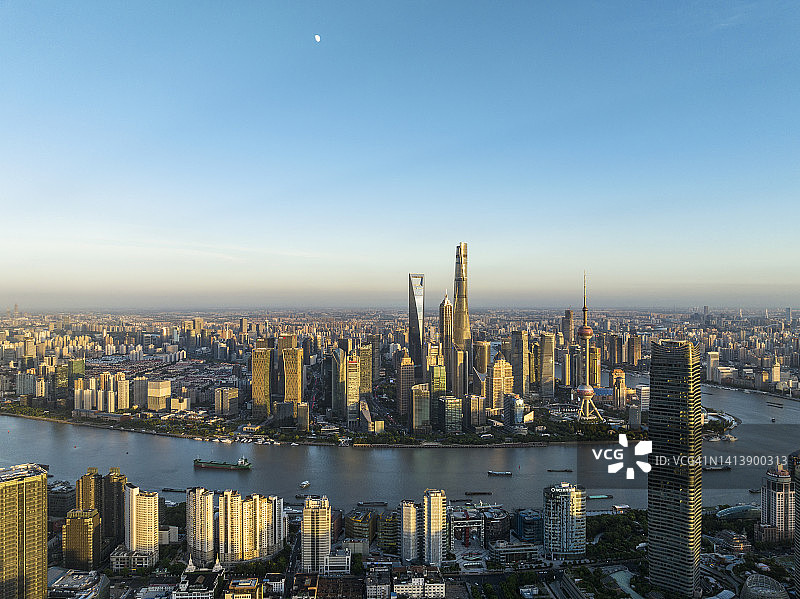 上海陆机嘴金融区鸟瞰图。图片素材