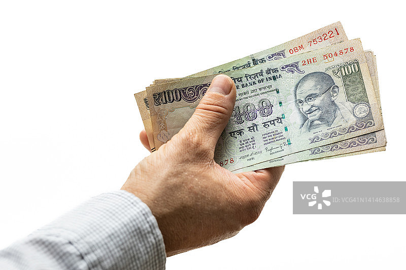印度卢比，一捆钱，在明亮的背景下图片素材