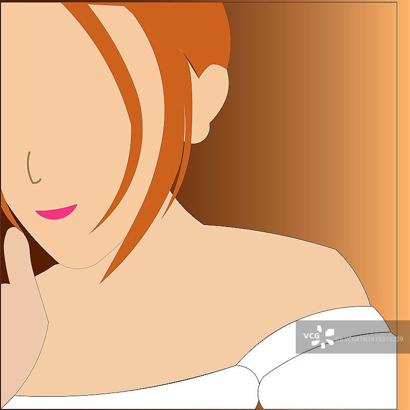 插图美丽的女人脸型与棕色的头发和穿着白色的连衣裙图片素材