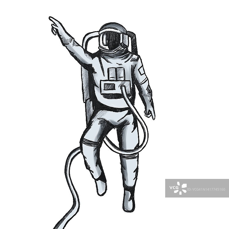 宇航员的黑白铅笔画孤立在白色背景上图片素材
