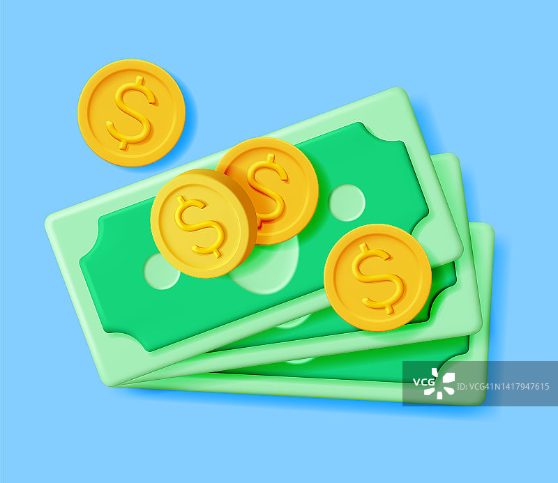 3D美元纸币和金币图标图片素材