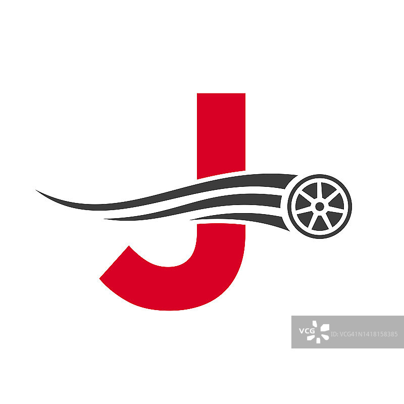 运动汽车字母J汽车维修标志设计概念与运输轮胎图标矢量模板图片素材
