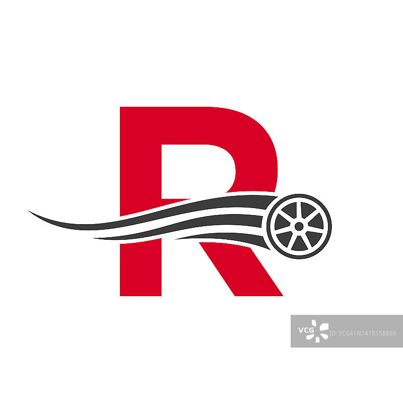 跑车字母R汽车维修标志设计概念与运输轮胎图标矢量模板图片素材