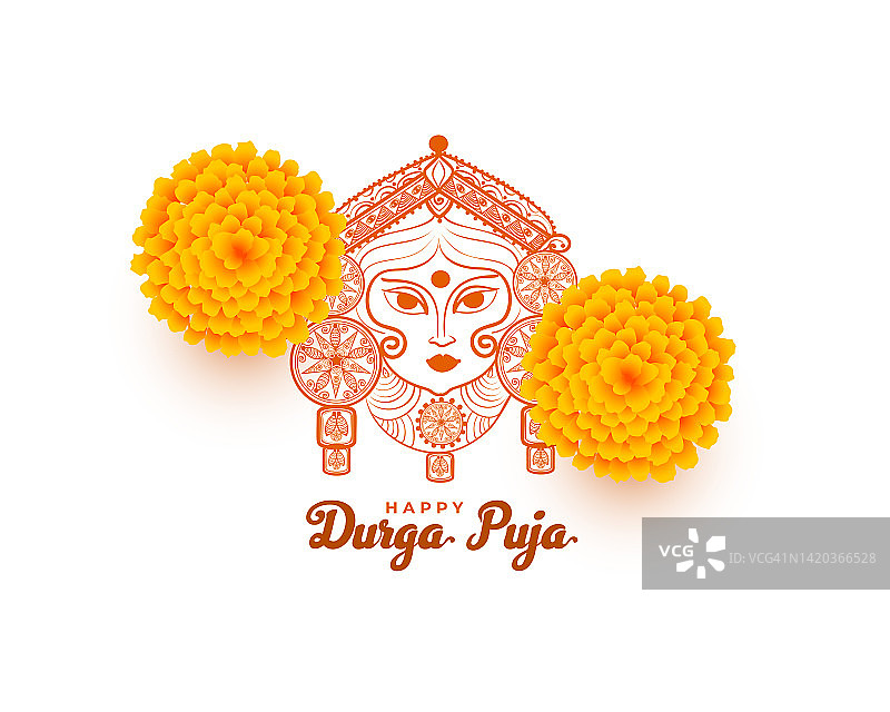 快乐的杜尔加pooja节日祝福卡与花卉设计图片素材