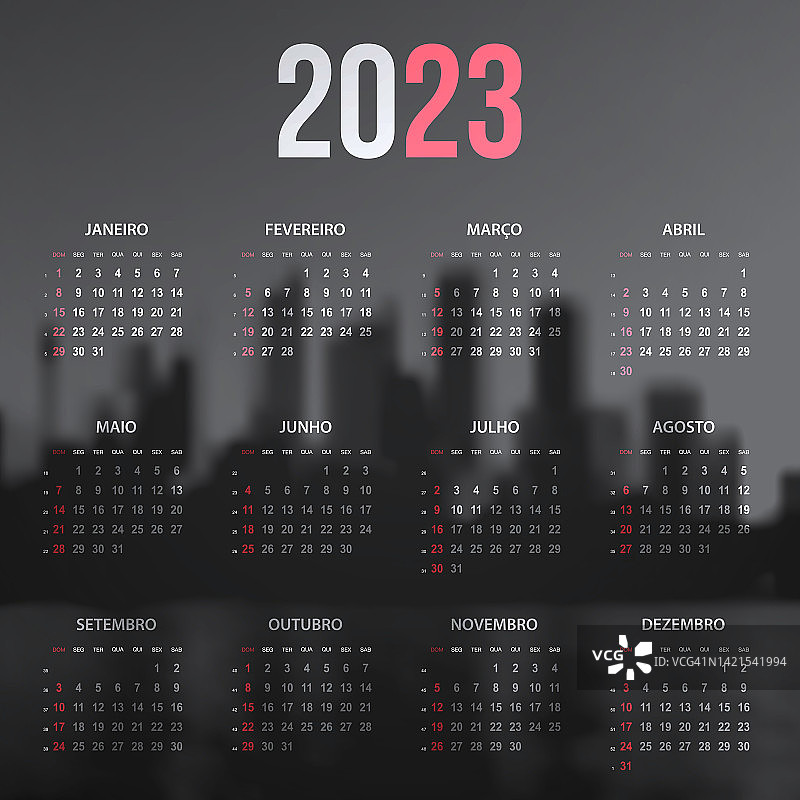 葡萄牙日历2023在城市天际线的黑白图片素材