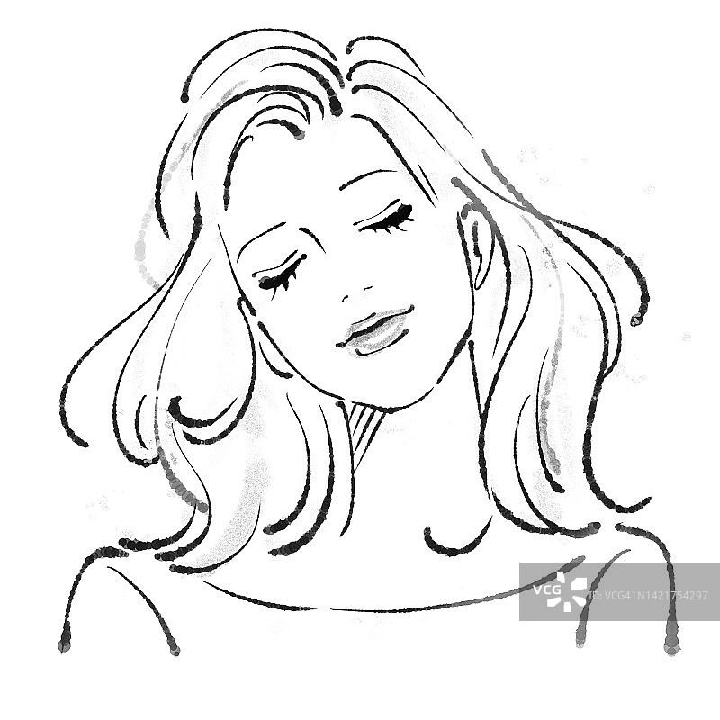 手绘单色线条画插图的一个简单的女人图片素材