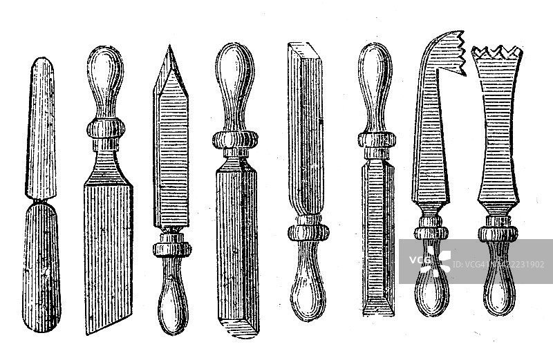 古董插图，应用机械和机器:车床车床手工具图片素材