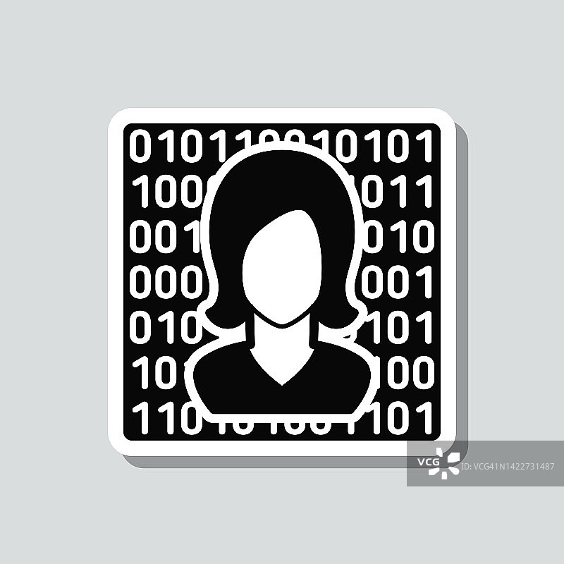 女性的脸用二进制代码。图标贴纸在灰色背景图片素材