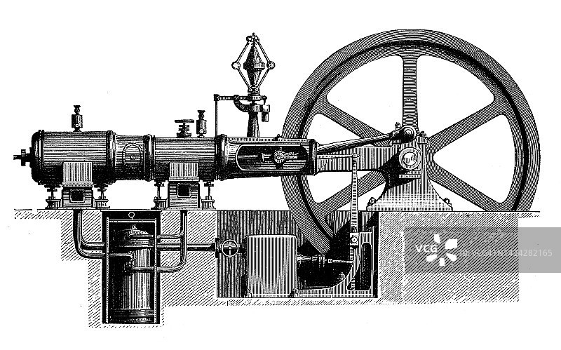 古董插图，应用力学:蒸汽动力机器，伍尔夫图片素材