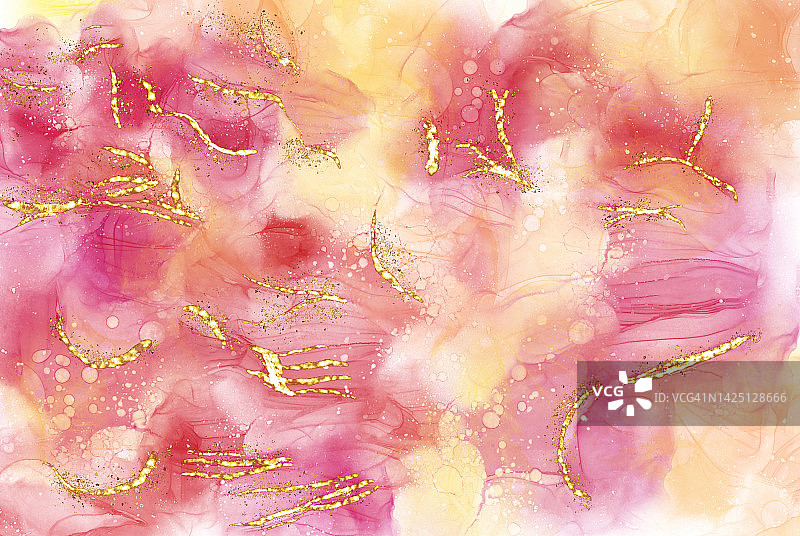 黄色和粉色液体墨丙烯酸浇注流体艺术酒精墨抽象图片素材
