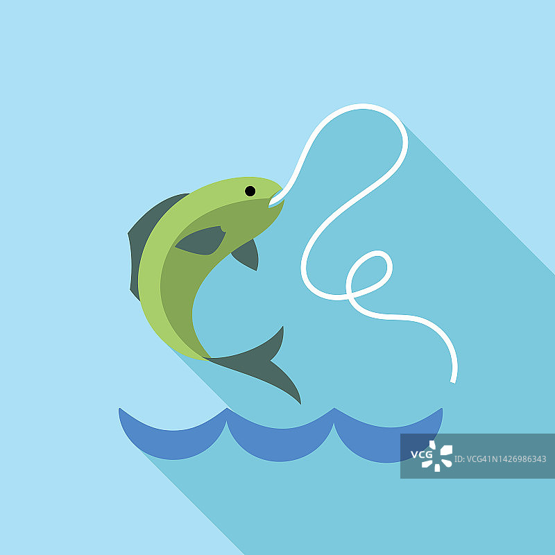 跳跃的鱼-可爱的简单的平面彩色钓鱼图标图片素材