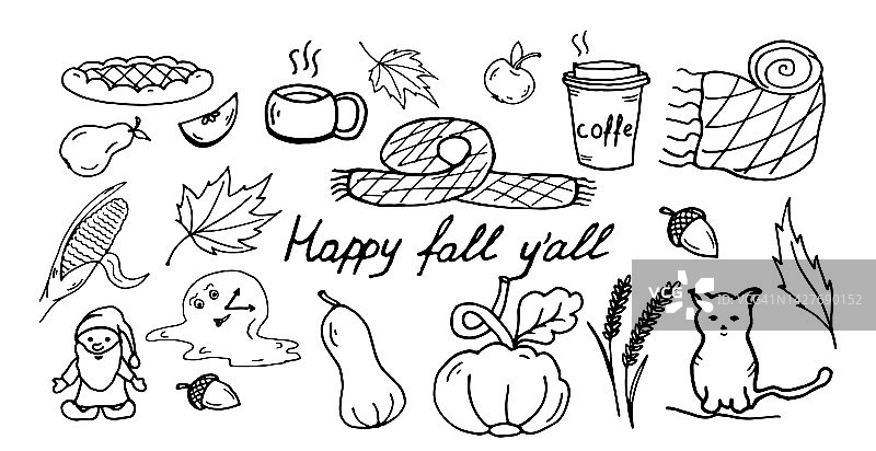 快乐的秋天yall集合涂鸦矢量图像快乐南瓜香料季节图片素材