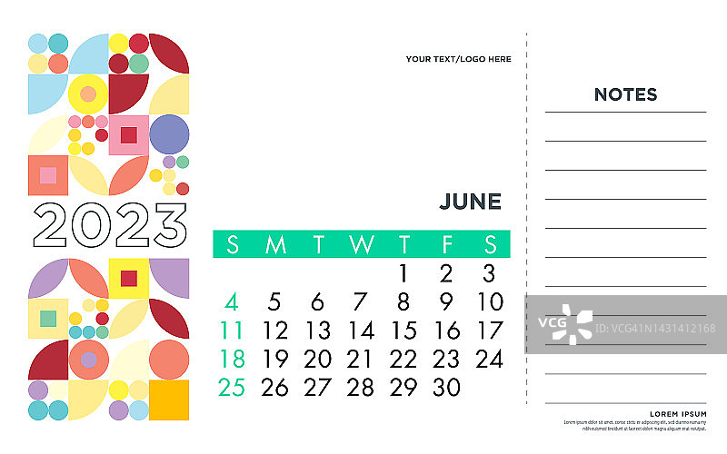 6月日历。抽象日历概念矢量插图。节日设计为贺卡，请柬，日历等矢量股票插图图片素材