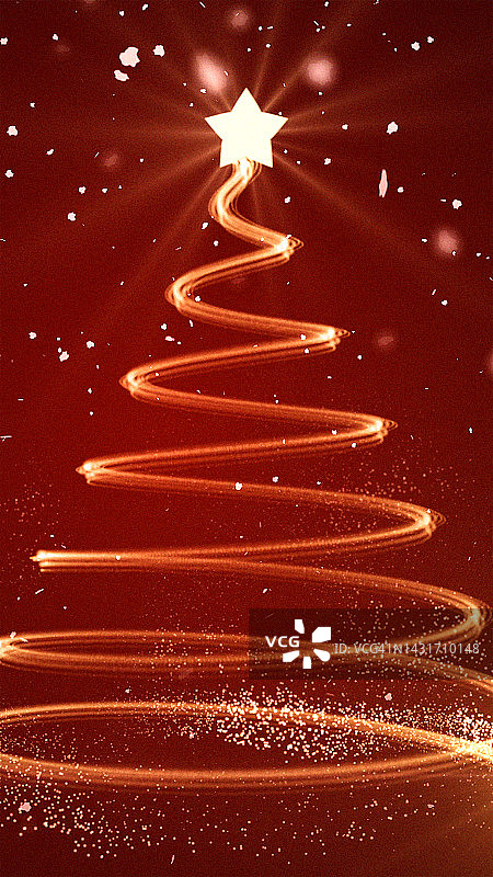 抽象发光的圣诞树与星星树顶和降雪图片素材