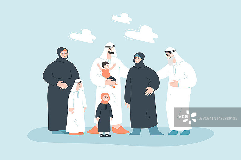 穿着穆斯林服装的阿拉伯家庭图片素材