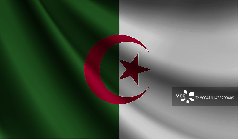 阿尔及利亚国旗挥舞。爱国和民族设计的背景。矢量图图片素材