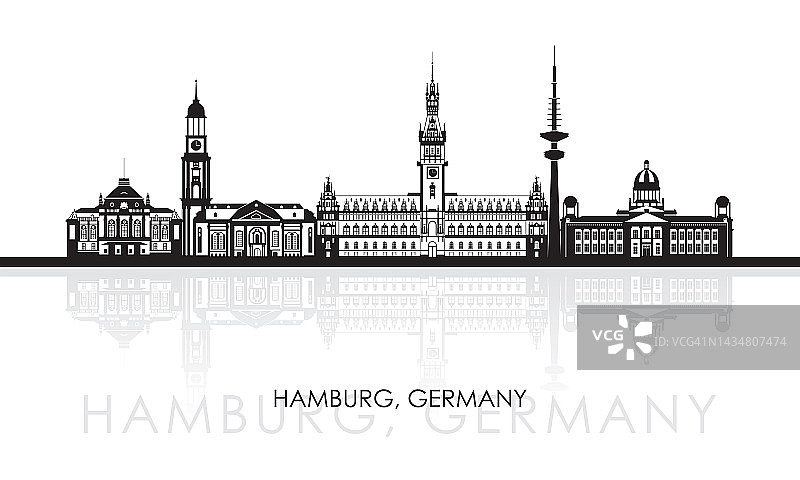 德国汉堡市的轮廓天际线全景图图片素材