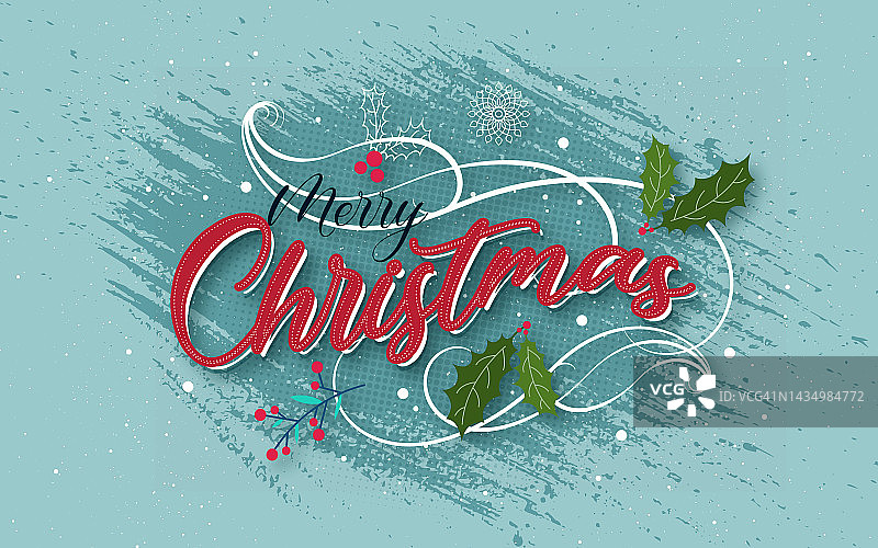 圣诞贺卡复古与快乐圣诞字体设计图片素材