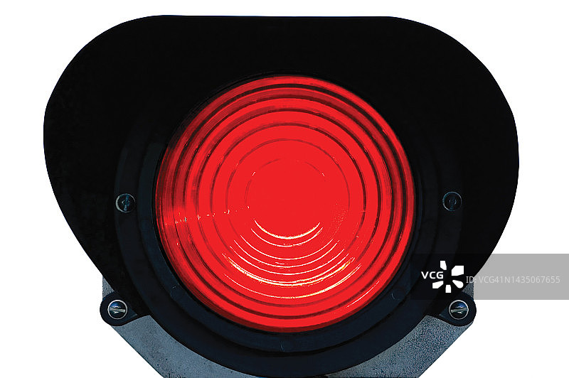 红灯铁路交通侏儒信号设置在停止不前进，隔离，灯火通明的铁路地面安装灯，大细节宏特写图片素材