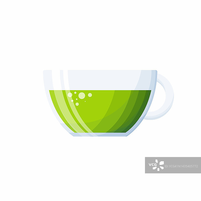 茶杯里的绿茶被隔离在白色的背景上图片素材