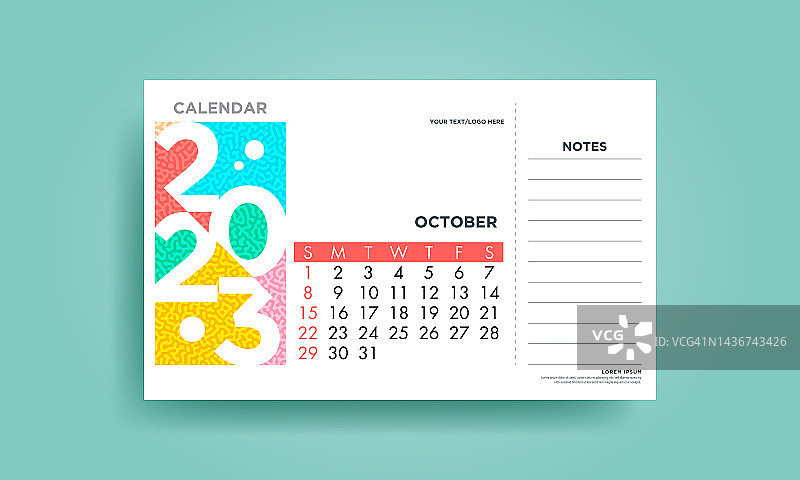 10月日历。抽象日历概念矢量插图。节日设计为贺卡，请柬，日历等矢量股票插图图片素材