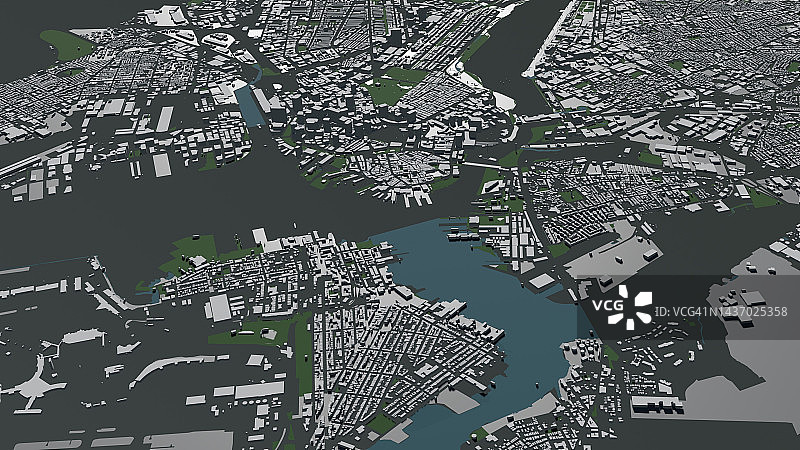 波士顿大规模建筑的3D插图图片素材