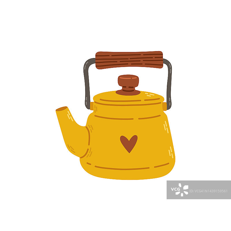 黄色陶瓷茶壶，心茶用。股票设计孤立在白色背景的网站和应用程序。矢量图图片素材