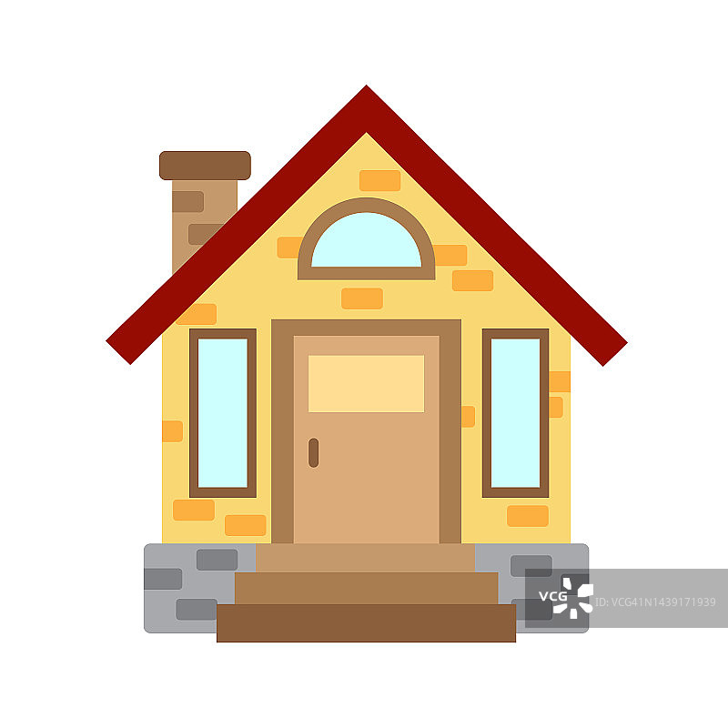 在白色背景上孤立的卡通风格的一个简单的房子的矢量插图图片素材