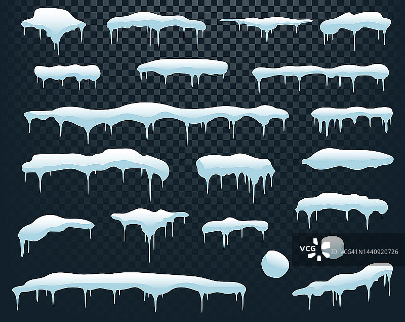 雪帽冰帽雪堆与冰柱模板孤立的白色背景图片素材