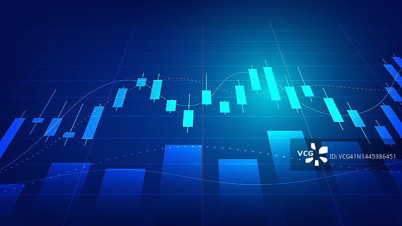 经济和金融概念。金融企业投资统计与股票市场烛台和柱状图的蓝色背景图片素材