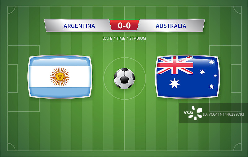 阿根廷vs澳大利亚记分牌转播模板为体育足球锦标赛2022年和足球锦标赛16强矢量插图图片素材