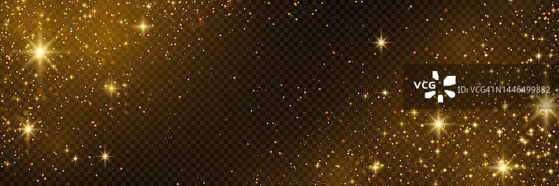 尘埃的火花和金色的星星闪烁着特殊的光芒。矢量在透明的背景上闪闪发光。股票免版税矢量插图。PNG图片素材