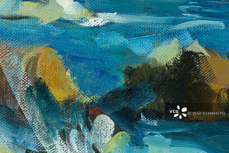海洋油画。抽象的绿松石海景。图片素材