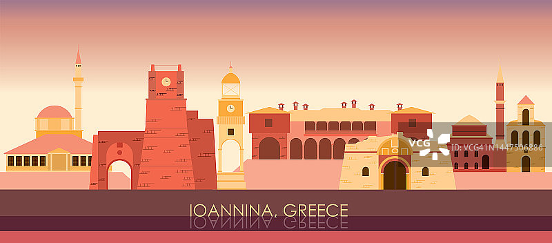 希腊伊庇鲁斯的约阿尼纳市的日落全景图片素材