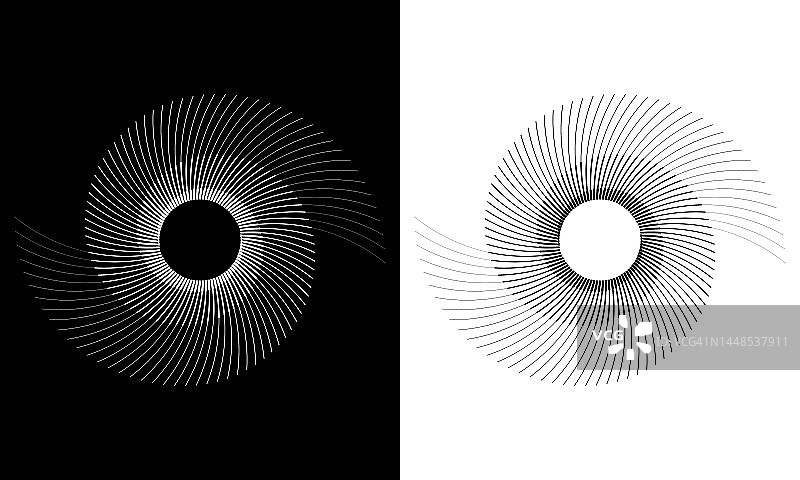 螺旋与黑色或白色颜色线作为动态抽象矢量背景或标志或图标。阴阳符号。图片素材