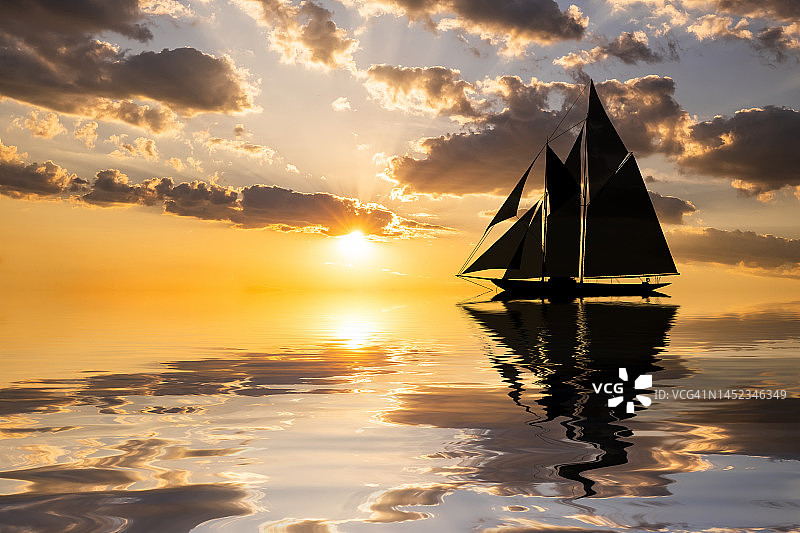 日落时分海上美丽的帆船图片素材