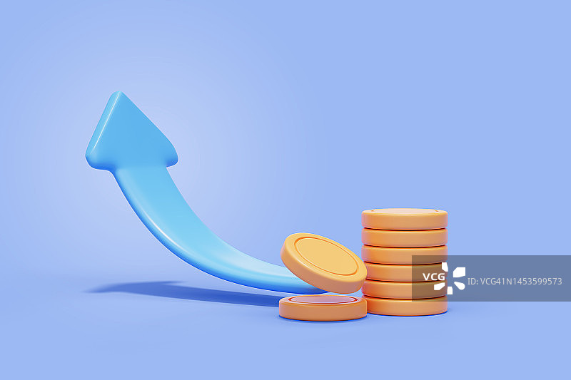 箭增长与硬币业务和金融投资利润贸易网站图标3d插图图片素材