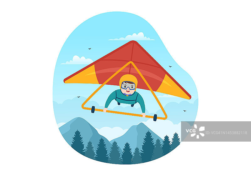 跳伞插画与跳伞者使用降落伞和跳伞户外活动在平面极限运动卡通手绘模板图片素材
