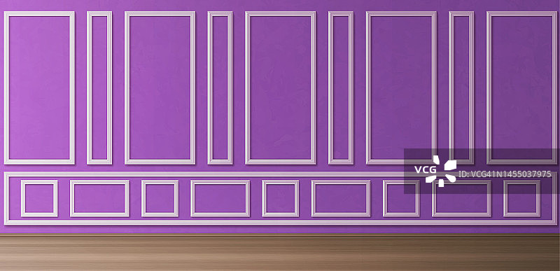 空房间，紫色镶板和木地板图片素材