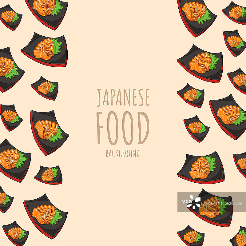 卡通三文鱼刺身，日式食物边框背景图片素材
