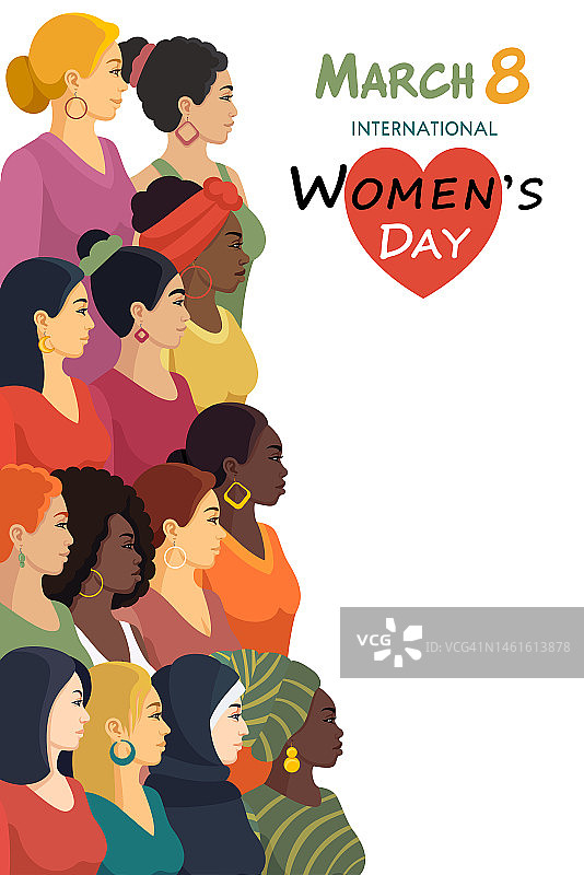 国际妇女节海报。多种族妇女群体。图片素材