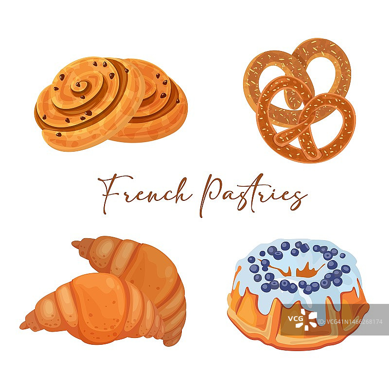 法式糕点设计元素集牛角面包素描图片素材