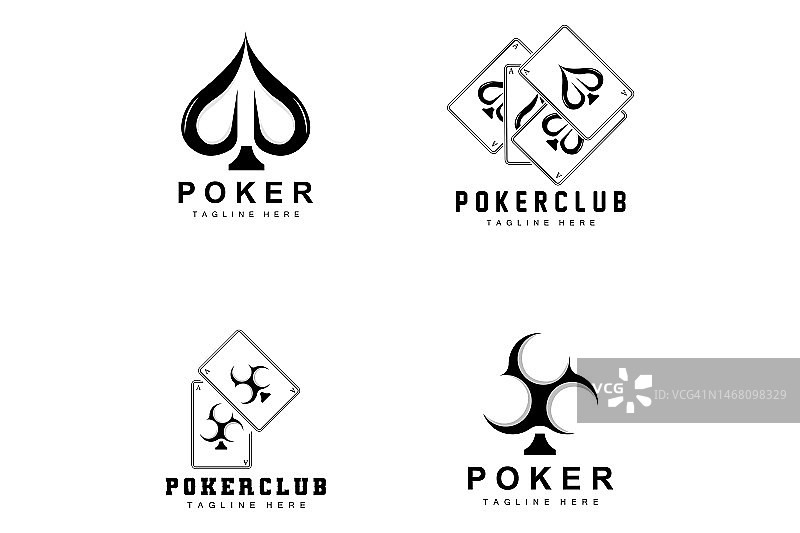 扑克赌场卡标志，钻石卡图标，红心，黑桃，王牌。赌博游戏扑克俱乐部设计图片素材