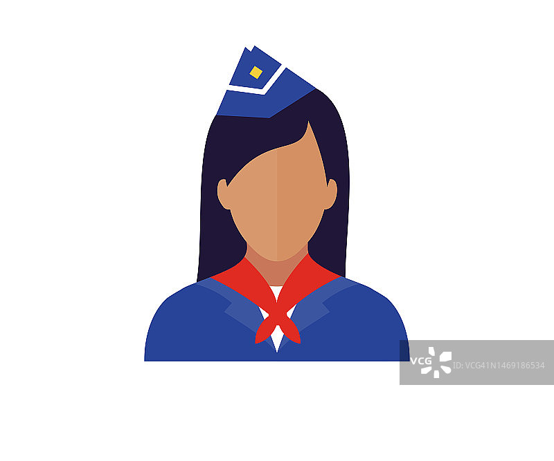 空姐专业。个人资料，头像符号，女性人图标。旅行航班，航空公司空姐矢量设计和插图。图片素材