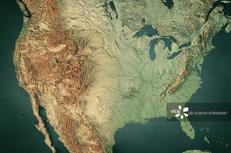 美国地形图水平3D渲染暗海洋颜色图片素材