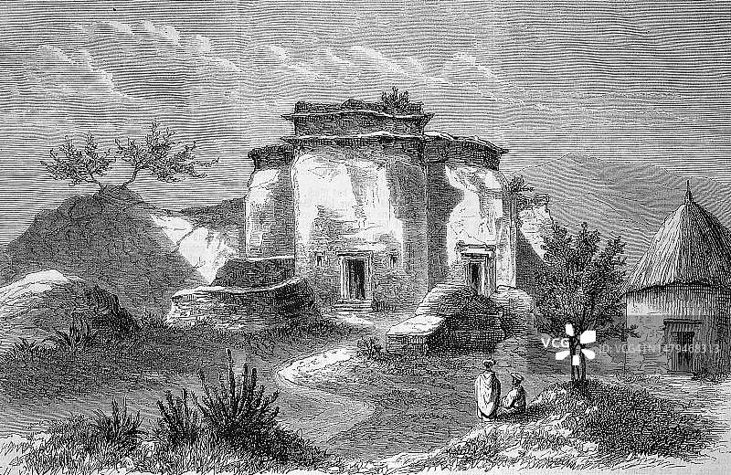 东古拉教堂，阿比西尼亚，今天的苏丹邓库拉，历史上，数字修复的原始19世纪绘画的复制品，确切的原始日期未知图片素材