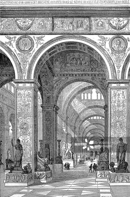 在卢浮宫博物馆，巴黎，1880年，法国，历史性的，一幅19世纪原画的数字修复复制品图片素材
