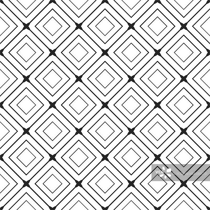 矢量无缝装饰几何图案-优雅的黑白设计。单色可重复瓷砖背景，对称的正方形打印图片素材