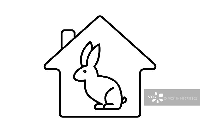 兔子宠物屋图标。线条图标样式。宠物护理相关图标。简单的矢量设计可编辑图片素材